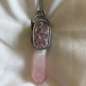 Handmade rose quartz and lepidolite necklace